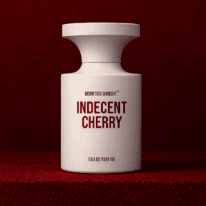 BornToStandOut Indecent Cherry niche parfüm prémium vörös háttérrel.