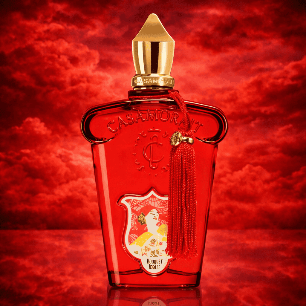Casamorati Bouquet Idéalé parfüm, luxus illat, piros üveg, arany kupak, Zeniche Parfüméria.