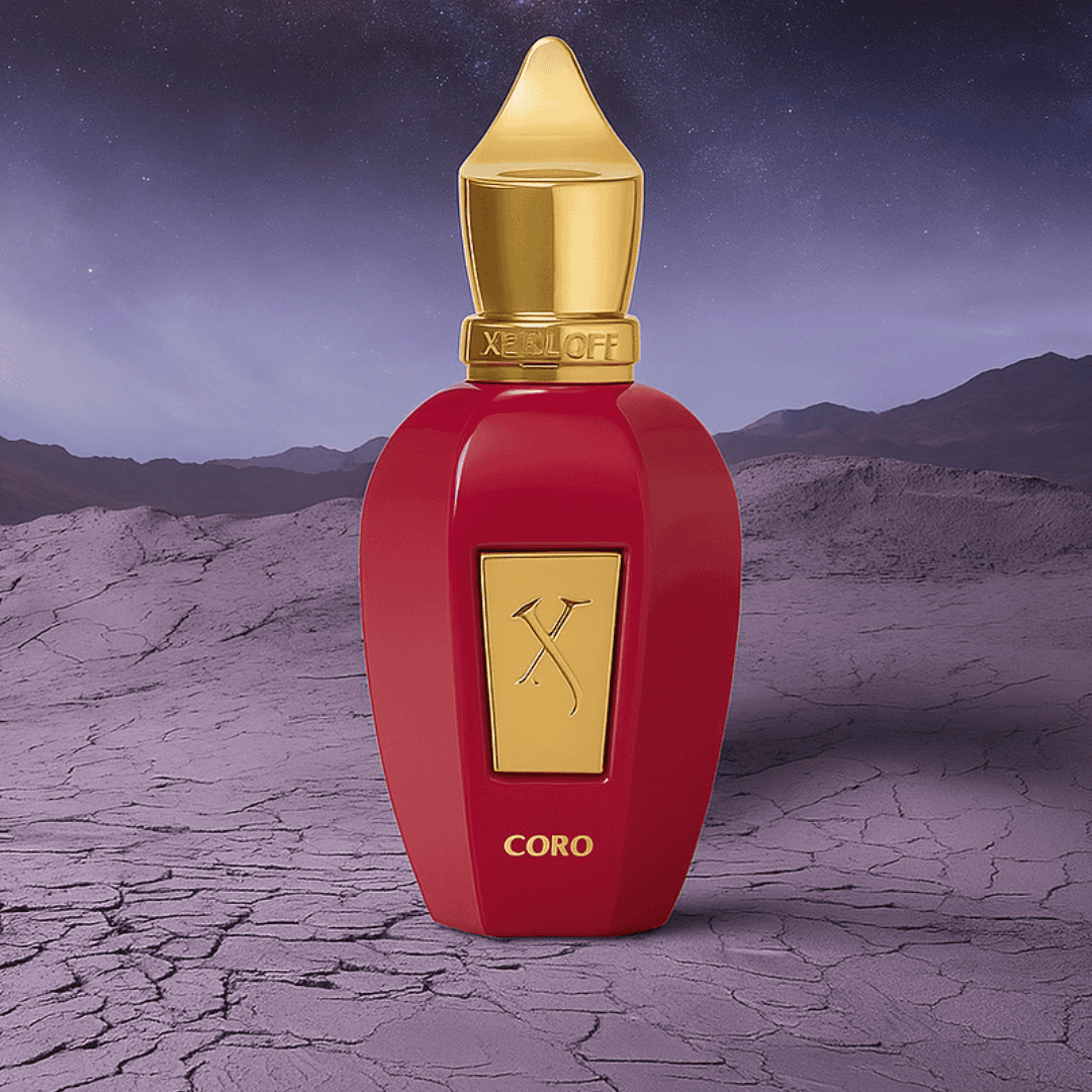 Vörös és arany női parfüm üveg, zenés hangulatú hátérrel - Zeniche Parfüméria.